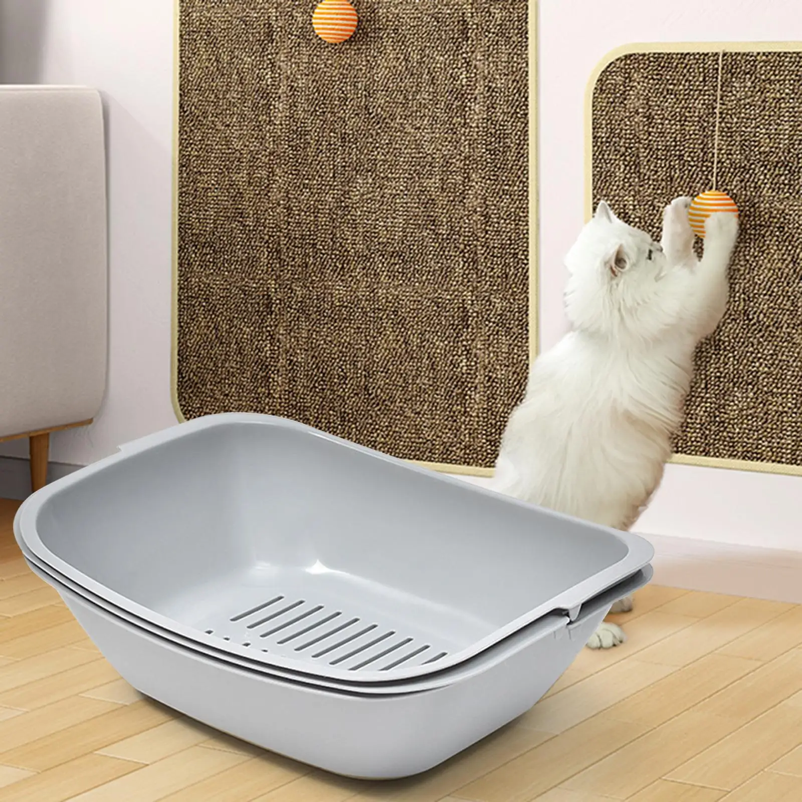Open Top Cats Litter Box Easy to Clean Durable for Indoor Cats Anti Splashing Large Capacity Supplies Cat Litter Container
