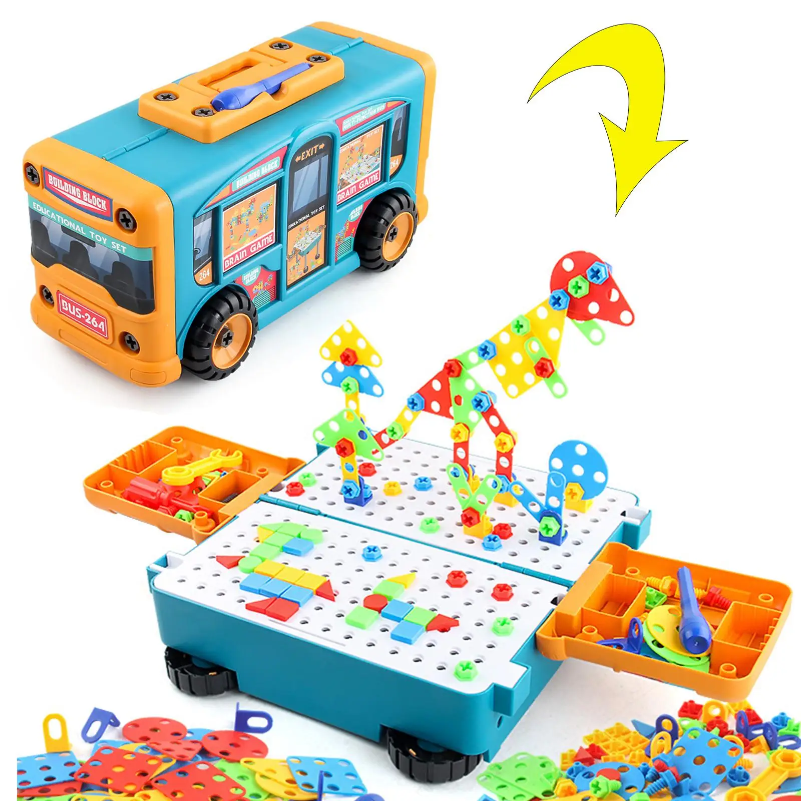 Jog Deformed Bus Toy Assembled to Roll in Variable Shape for Children