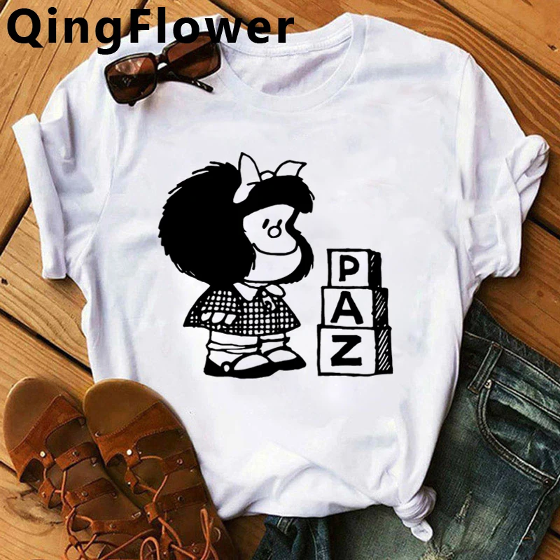 Mafalda T-shirt Women Summer harajuku casual short sleeve T-shirts Streetwear O-Neck Tops Tee 90s cartoon tshirt Female cute summer crop tops