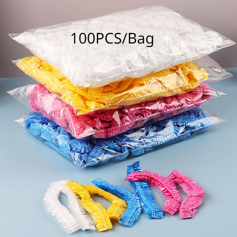 Description Picture 2 of item50/100 Pieces Shower Cap Bathroom Accessories Transparent Waterproof Shoe Covers For Bath Household Elastic Storage Bag Products