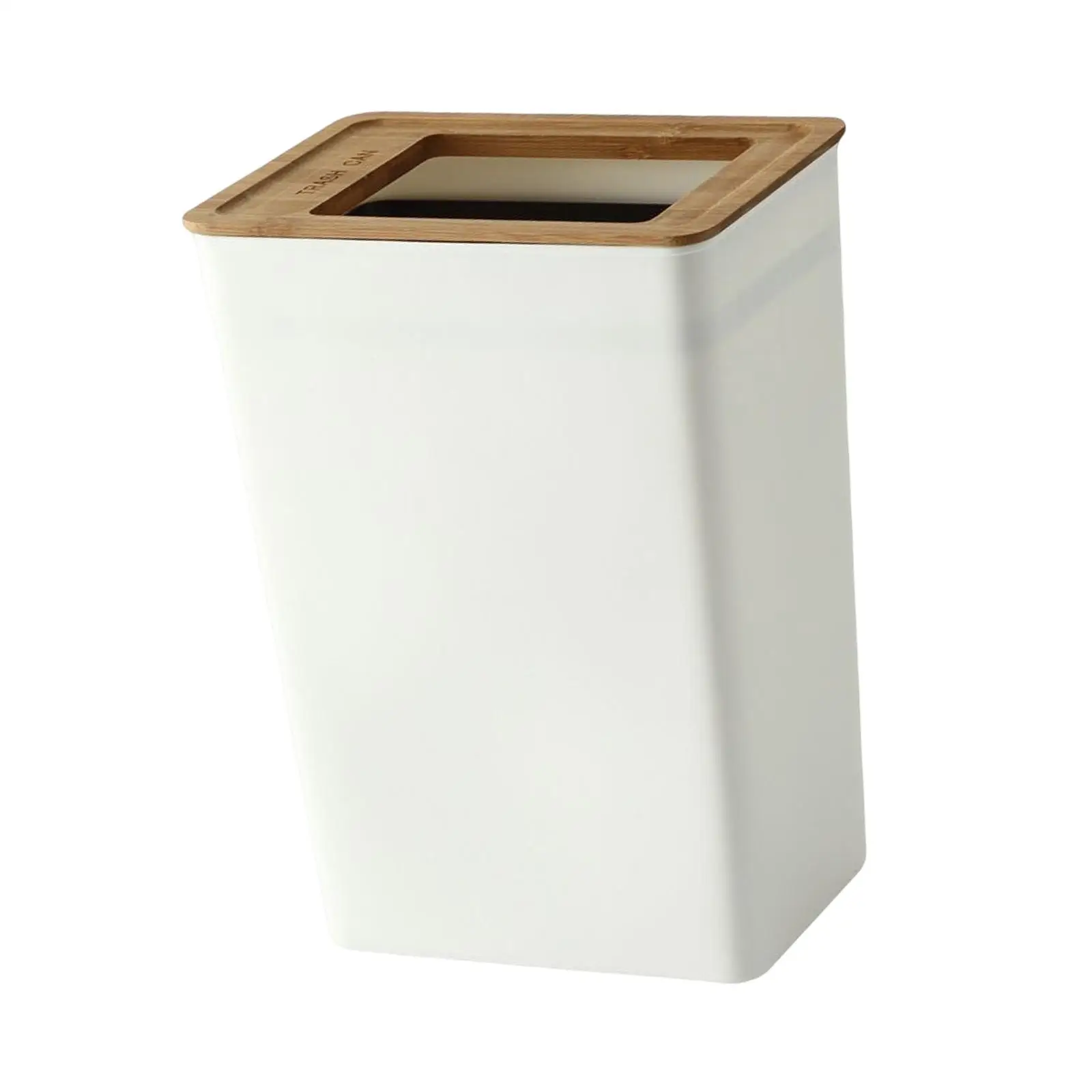 Bamboo Lid Trash Can Wastebasket Rectangular for Bedroom Bathroom Outdoor