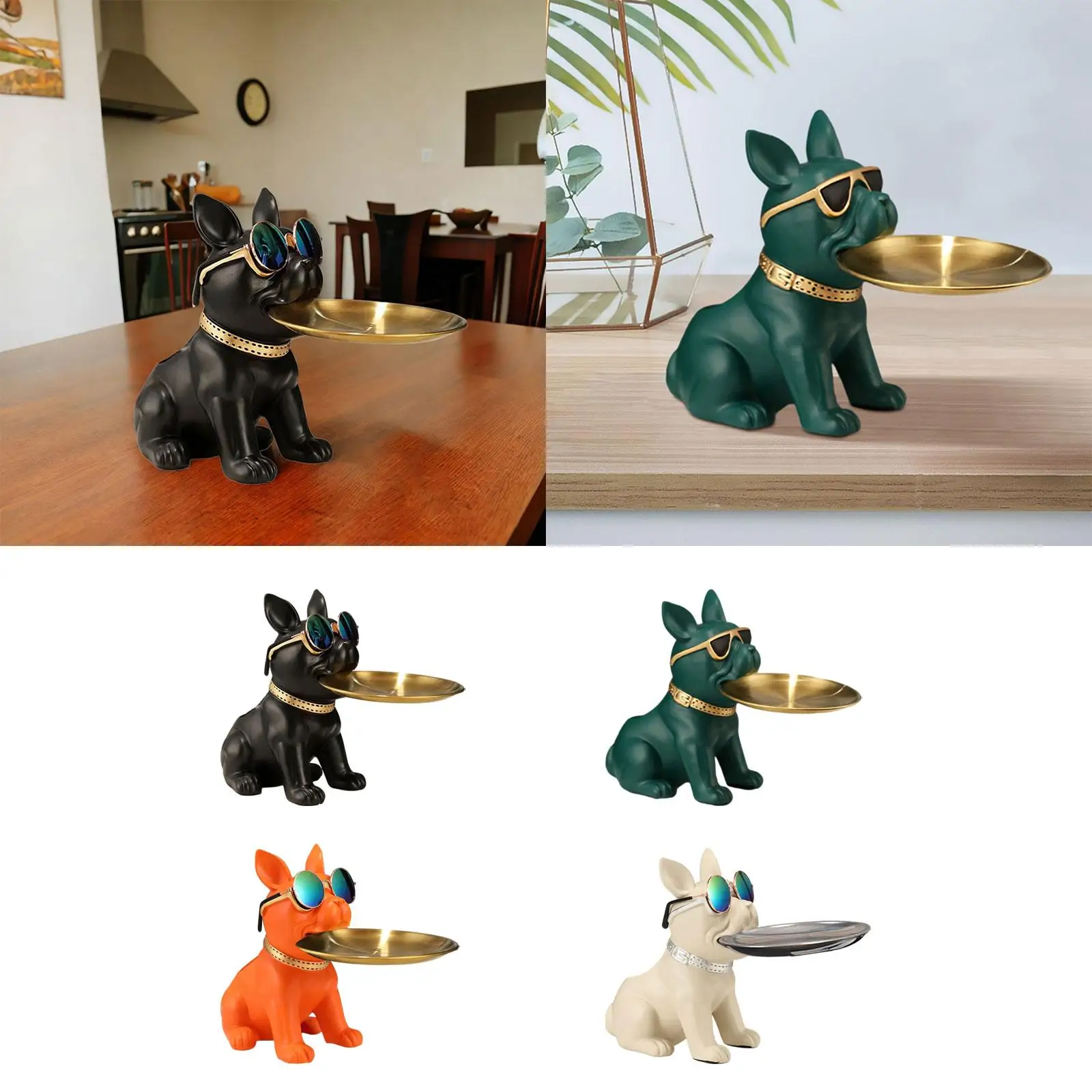 Bulldog Statue Nordic Modern Multifunction Cute Animal Figurine Candy Bowl for Office Tabletop Entrance Bedroom Home Decoration