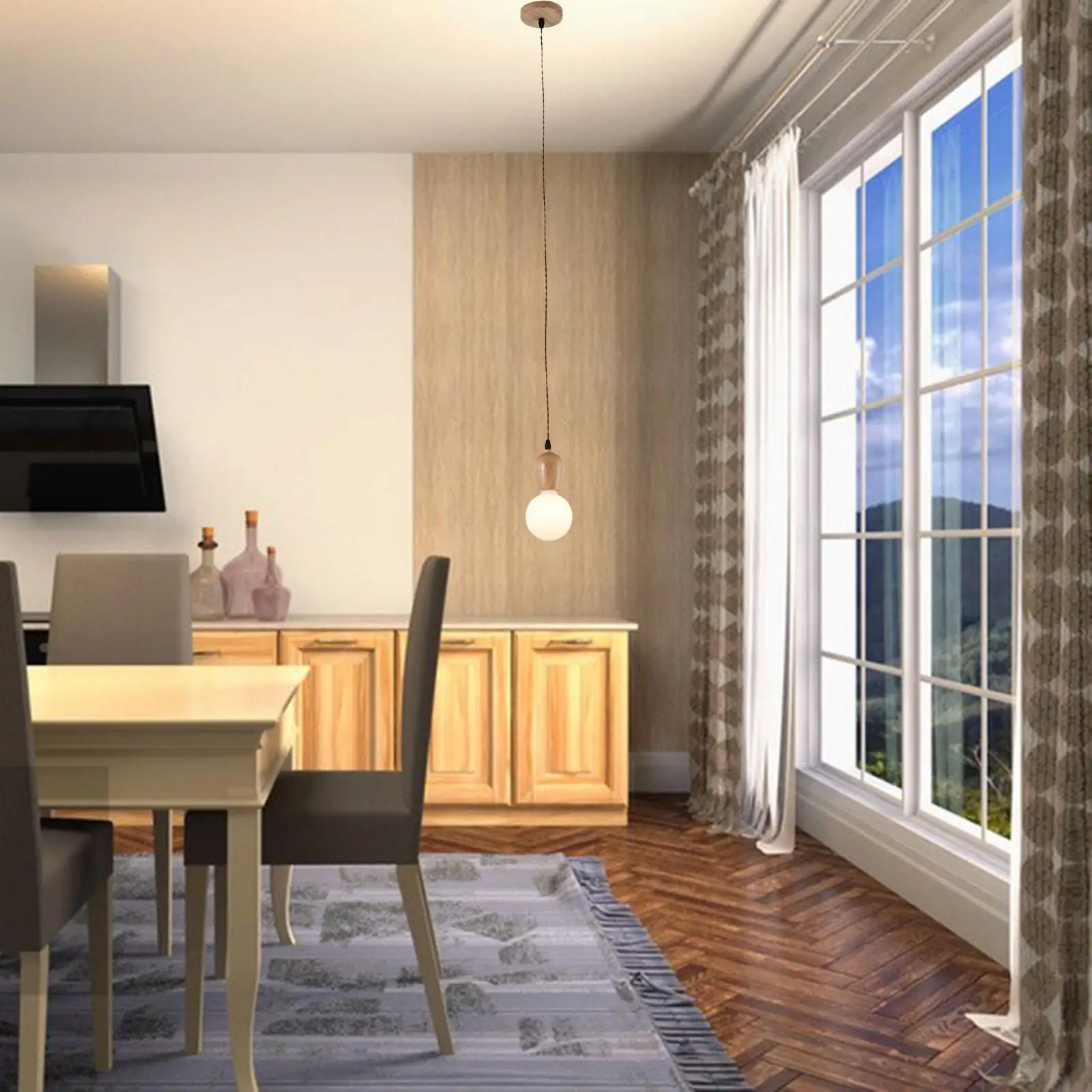 Retro Style Pendant Light Wood E27 Socket for Restaurant Living Room Bedroom