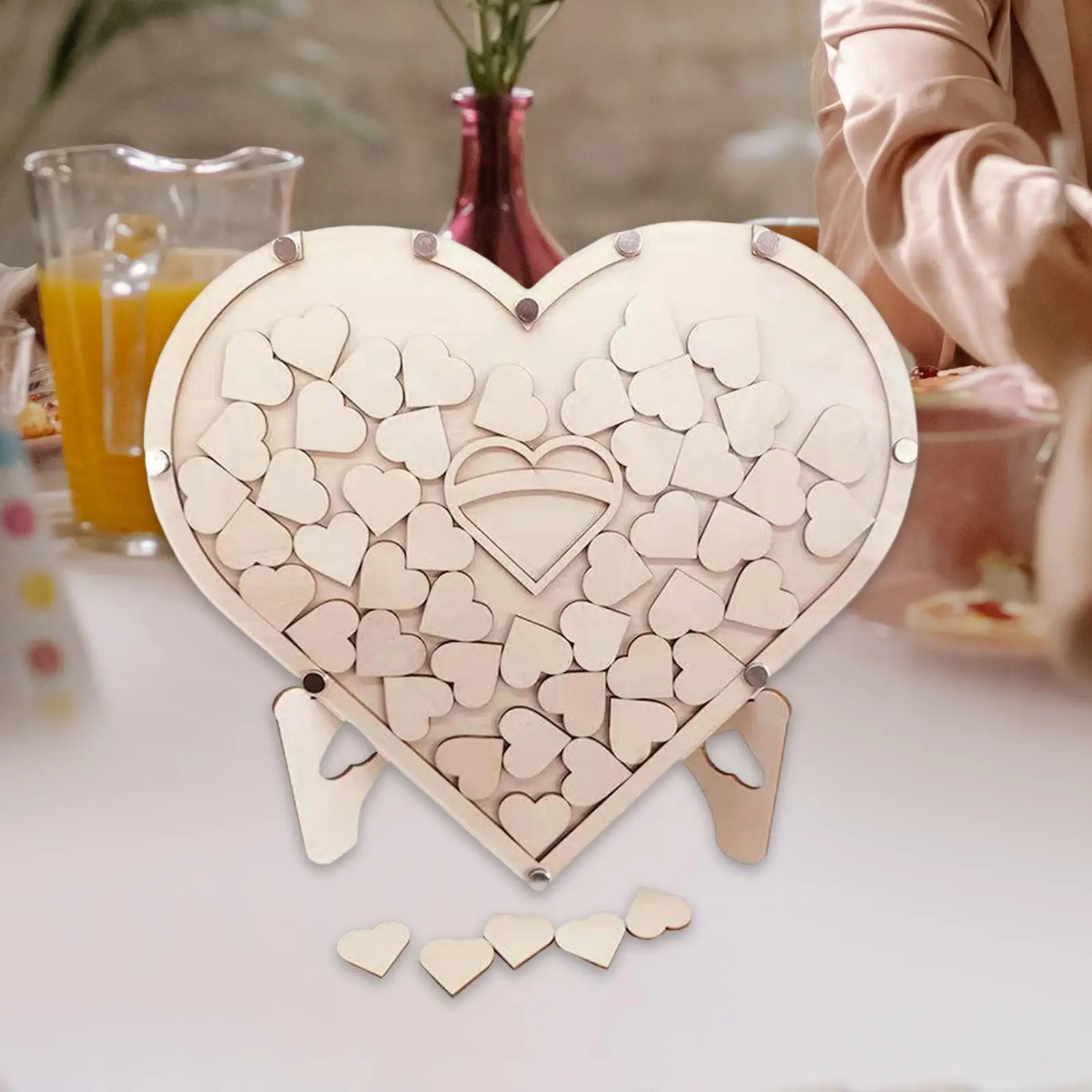 Creative Wedding Guest Book with 60Pcs Wooden Hearts, Box Decor Sign Book for Funeral Birthday Party Reception