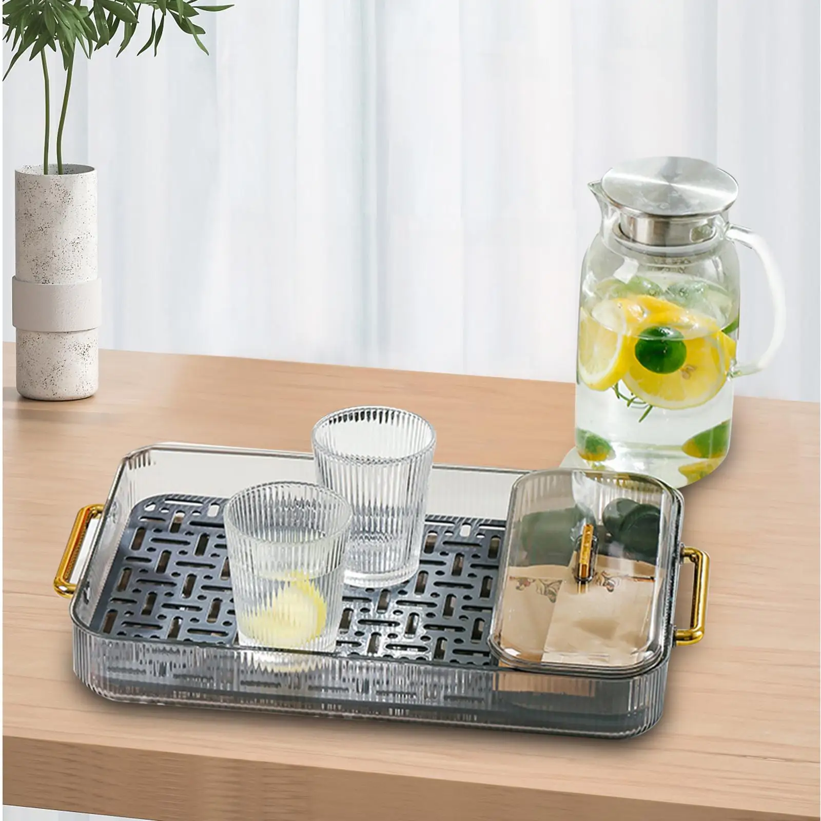 Drain Board with Storage Box Decorative Multifunctional Serving Tray Kungfu Tea Tray Tea Table Tray for Home Kitchen Countertop