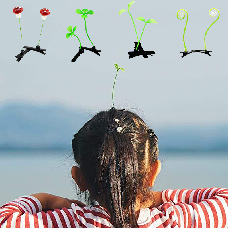 Best of 5Pcs / Set Creative Grass Flower Hair Clips For Girls Funny Bean Sprout Hairpin Party Hair Decoration For Women Mushroom Headwear Reviews & Tips