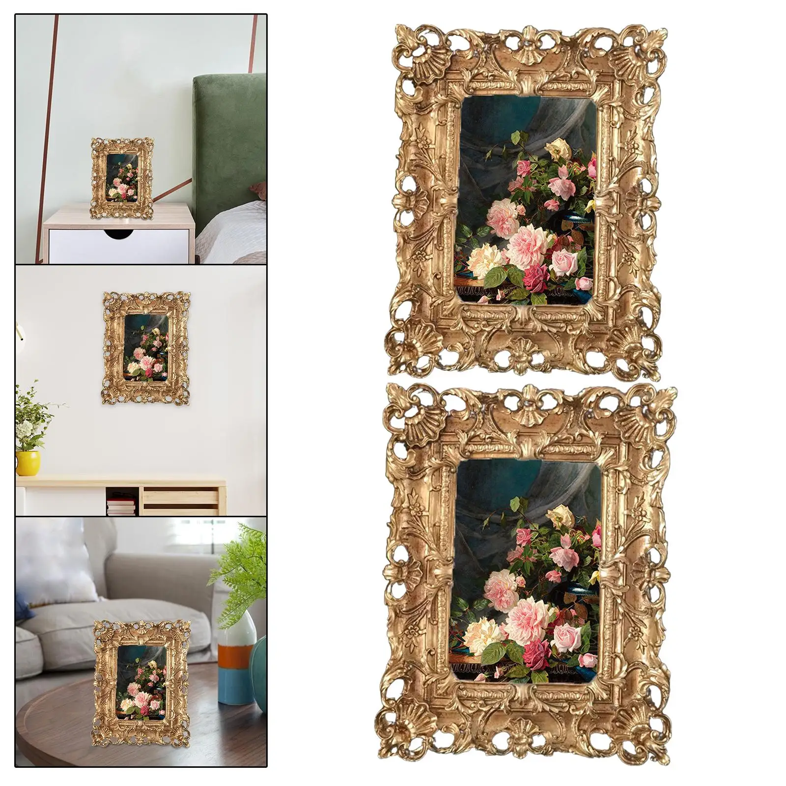 2x Vintage Style Photo Frame with Clear Glass Cover Embossed