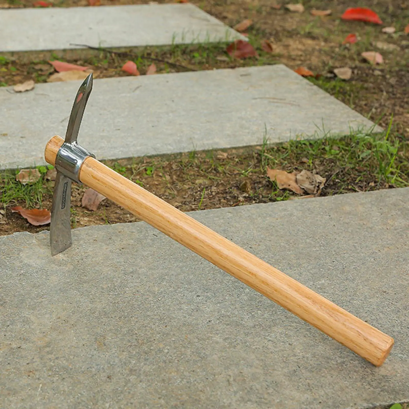 Ice Axe W/ Wooden Handle Pick Mattock Hoe for Loosening Soil