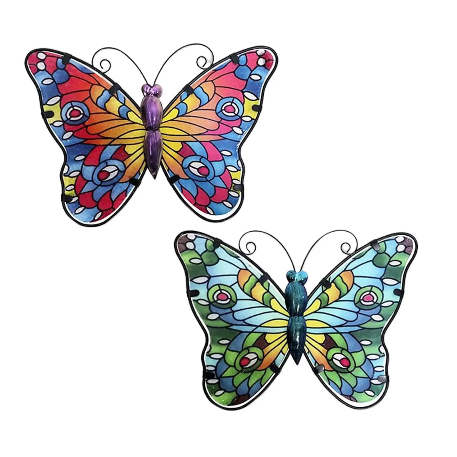 2x 3D Butterfly Ornaments Figurine Plaque Hanging Ornament Metal Wall Decor for Patio Home Indoor Decoration Bedroom