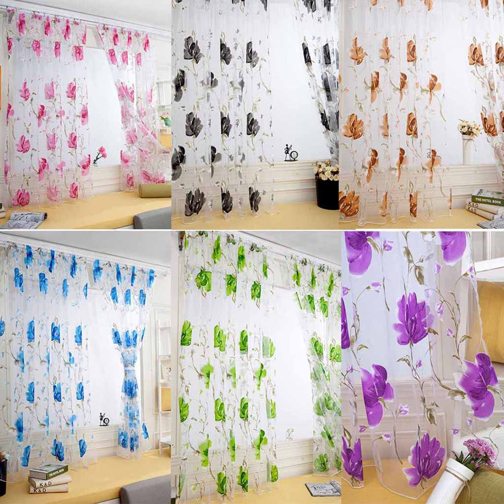 Description Picture 2 of item1 PCS Vines Leaves Tulle Door Window Curtain Drape Panel Sheer Scarf Valances