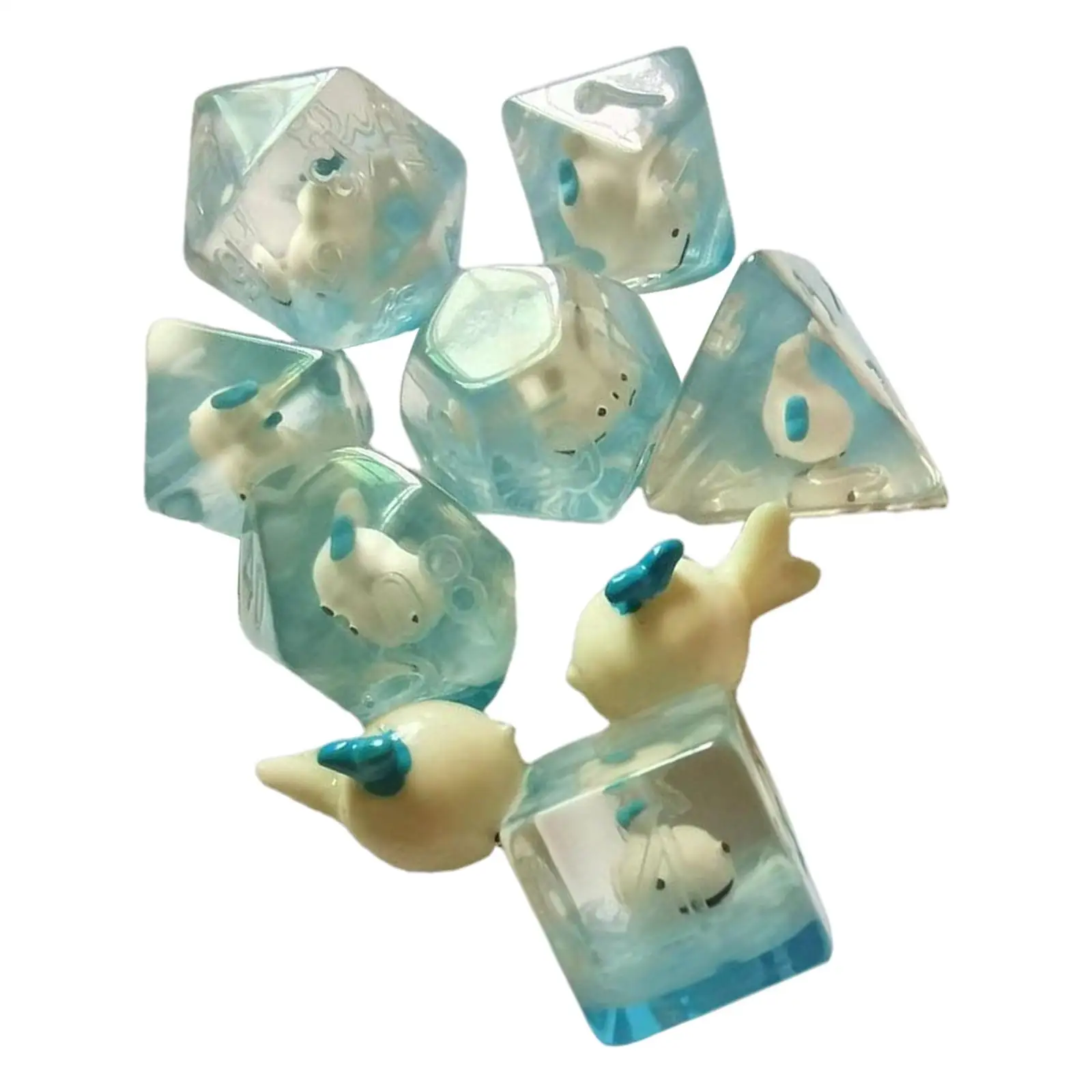 7Pcs Acrylic Polyhedral Dices w/ Animal Dolphin D6 D4 D8 D10 D12 D20 for Role Playing Table  Board Games Party Favor