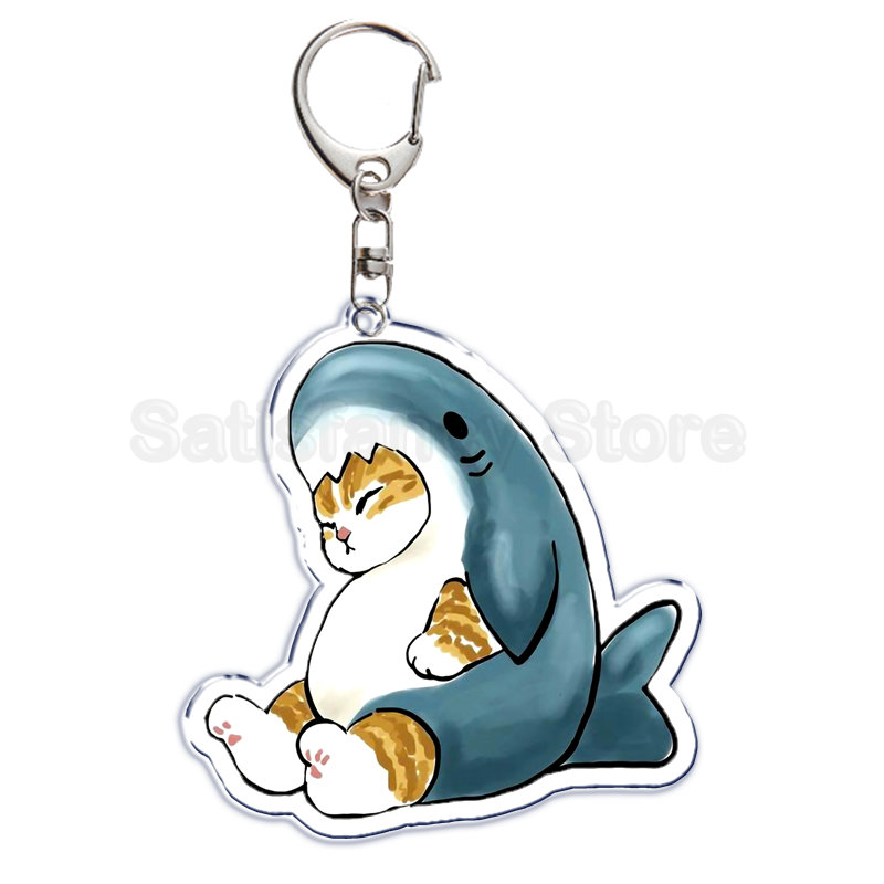 Nette Cartoon Shark Katze Gebraten Garnelen Katze Keychain Brief Schlüssel Kette für Männer Frauen Zubehör Tasche Anhänger Schlüssel Ring Schmuck geschenk – Detail 10