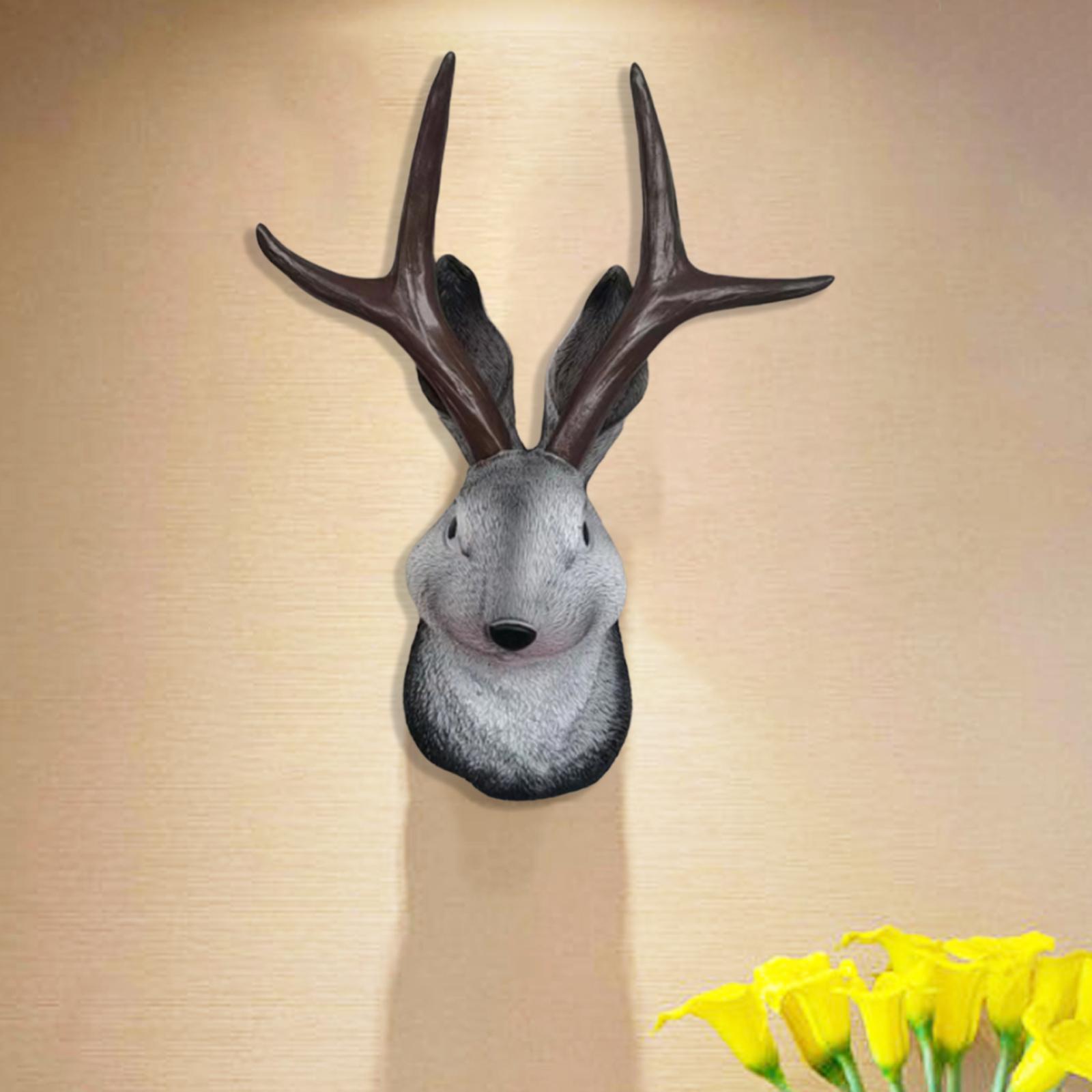 3D Rabbit Head Statue Wall Mount Animal Head Figurines for Farmhouse Bar Decoration