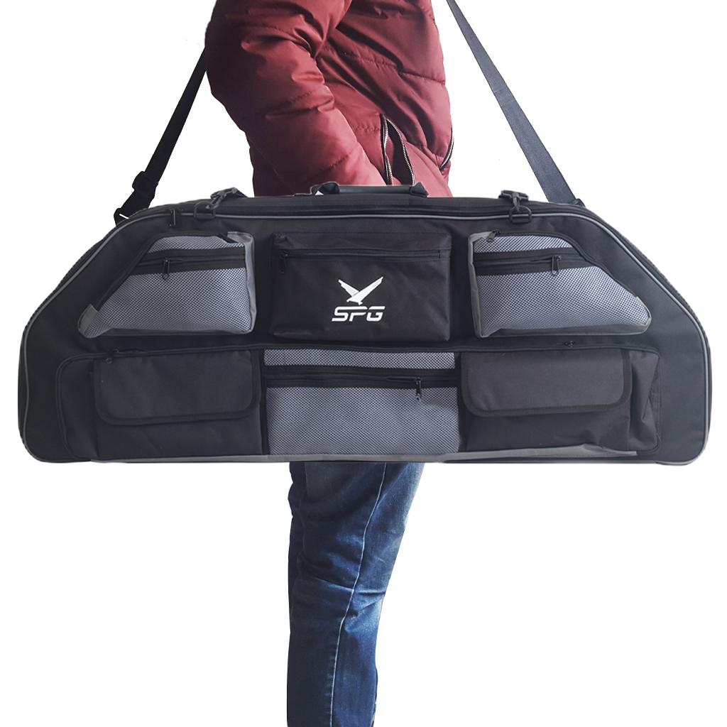 Archery Compound Bow Bag Case Heavy Duty Adjustable Shoulder Strap & Pockets Outdoor Hunting Compound Bow Case Bow Holder Bag
