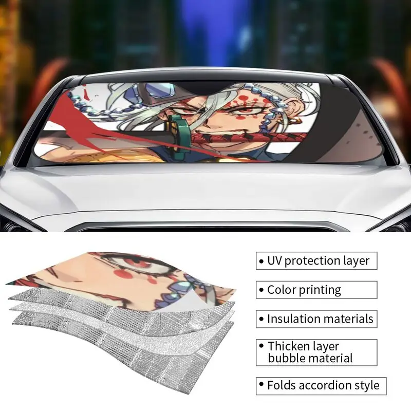 Ghost Slayer Anime Car Sunshade Cartoon Animation Car Sunscreen UV Protection Auto Parts Decorative Sunshade custom license plate
