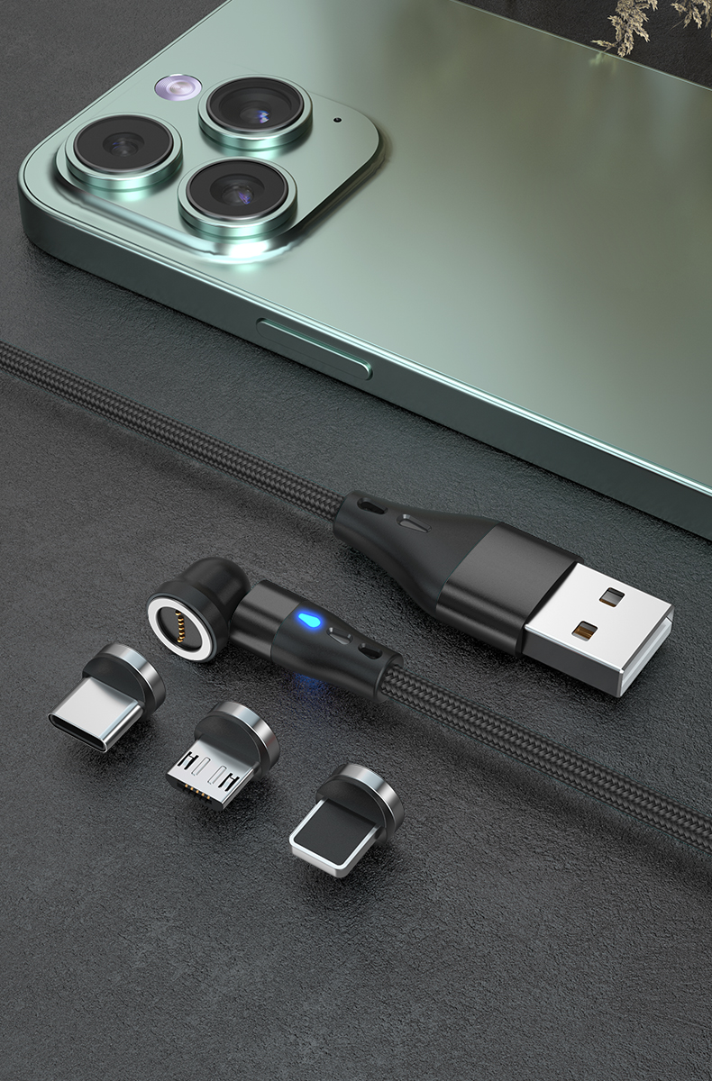 AUFU 5A Magnetic Fast Charging Cable 540 Rotate Magnetic Micro USB Type C Cable For iPhone 14 Samsung Xiaomi Mobile Phone Cable