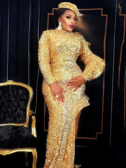 Evening Dress Sleeve Gold, Evening Party Dress Gold Maxi