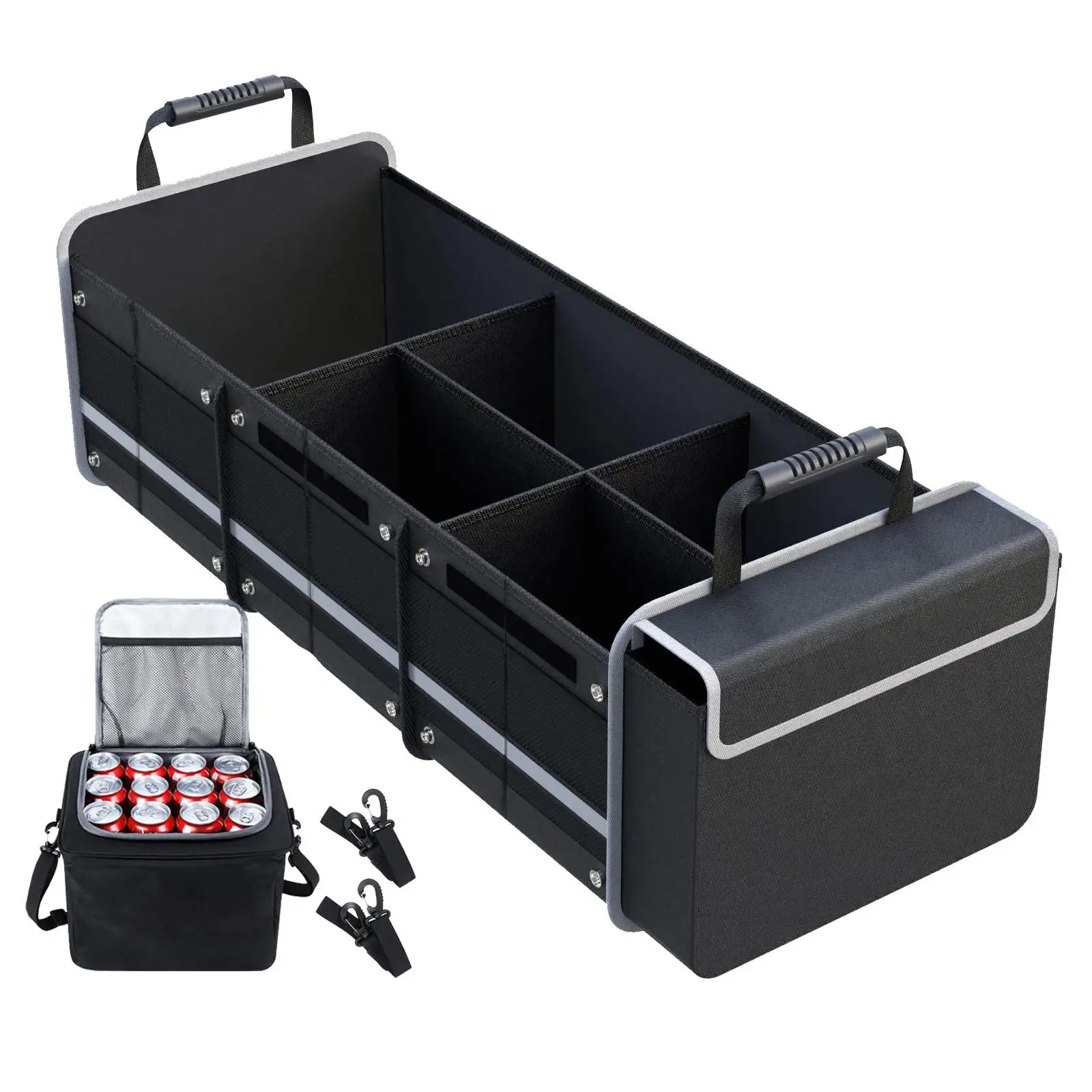 Foldable Car Trunk Organizer Expandable Multi Compartment Reinforced Handles Cargo Storage Container for Automotive Sedans