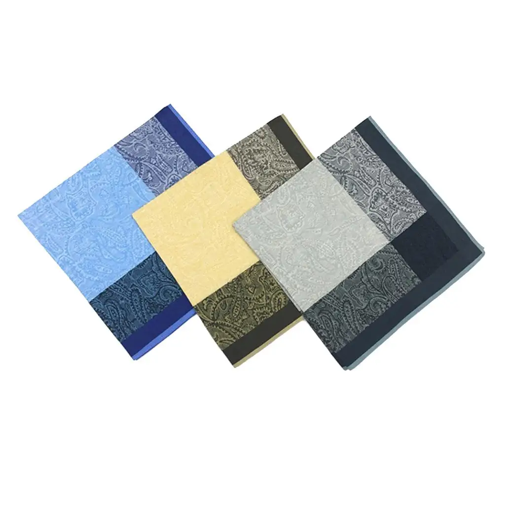 3 PCS Jacquard Pattern   Cotton Pocket Square Hankies 16x16
