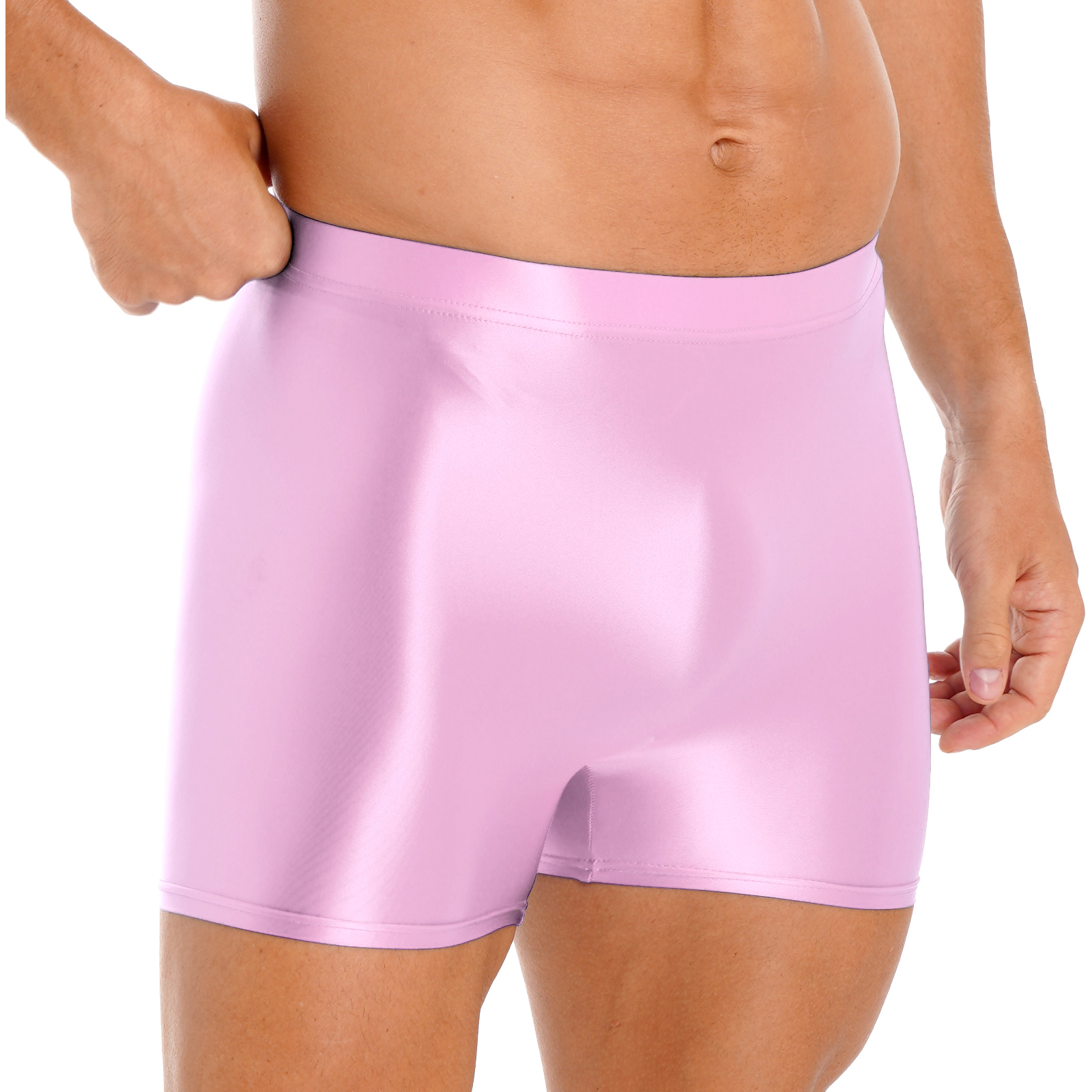 Herren Badehose mit Ölglanz-Effekt, mittelhoher Bund, elastischer Taillenbund, Strand-Schwimmshorts, Leggings, Yoga-Sportbekleidung, Bademode, Schlafanzug – Detail 20