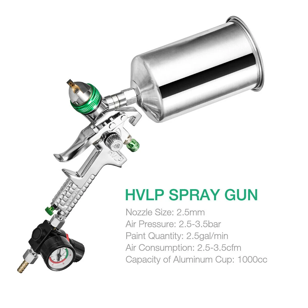 2.5mm HVLP Gravity Feed SPRAY GUN Kit Regulator Auto Paint Primer Metal Flake TU 