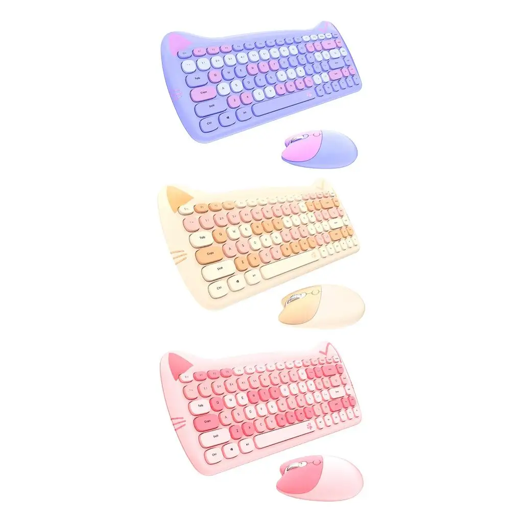  Keyboard Mouse Set 84 Key 1200DPI, No Delay, Silent Frosted Touch Colorful USB  PC  Meow Lovely  