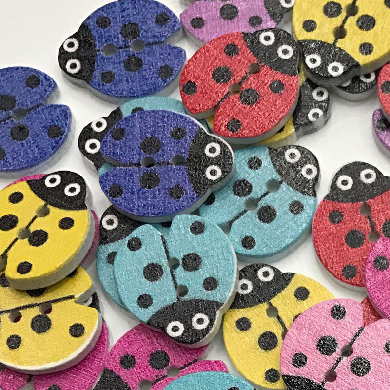 Description Picture 5 of itemCartoon Beetle Wooden Buttons for DIY Crafts, Scrapbooking Decoration, Children Clothing, Sewing Accessories, 18mm, 50Pcs