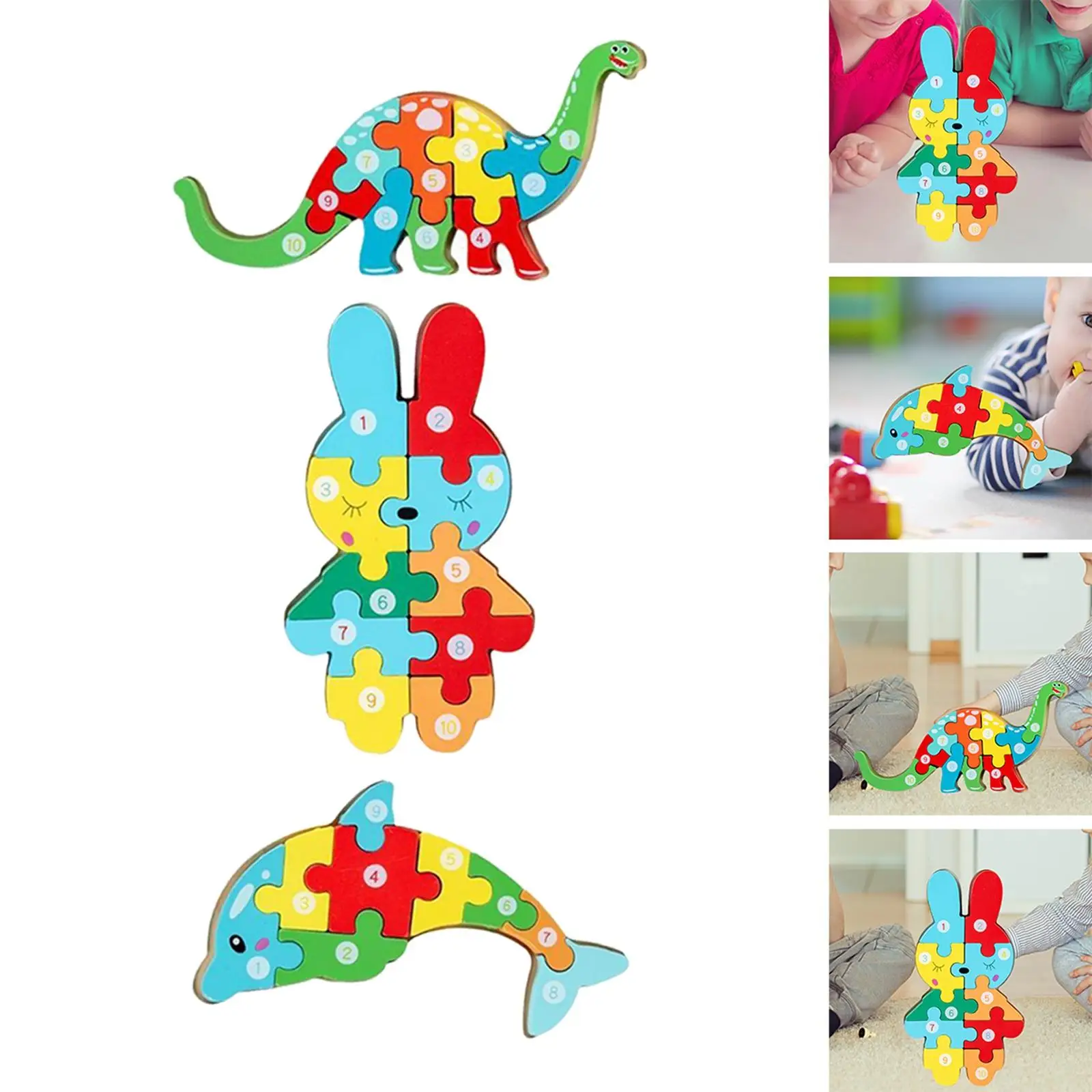 3Pcs Animal Jigsaw Puzzles Kid Wooden Toy for Preschool Boys or Girls