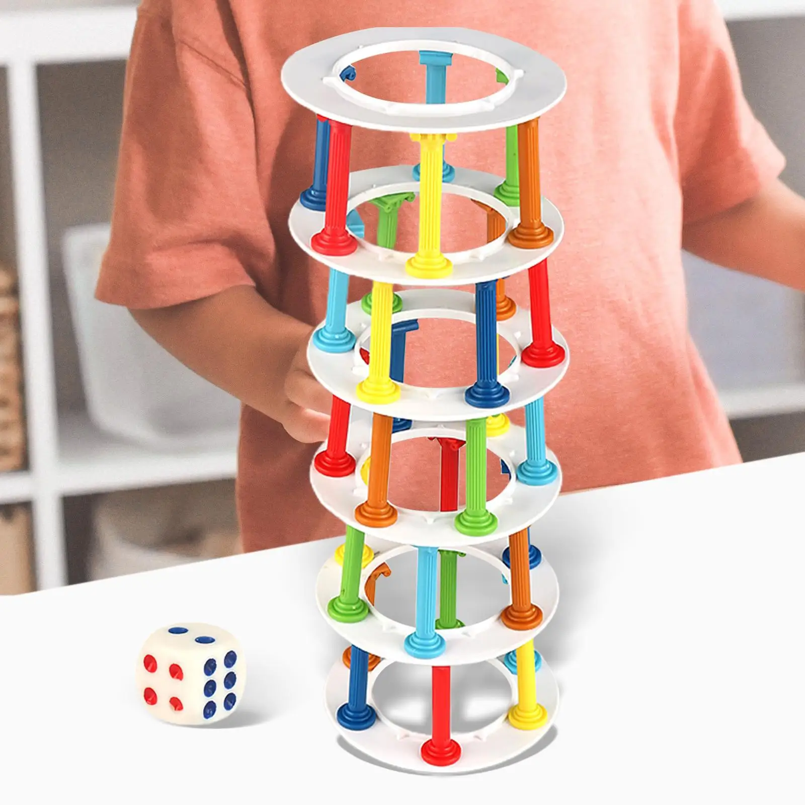 Tumble Tower Game Classic Games with Dice Fine Motor Skill Game Stacking Tumble Tower for Travel Indoor Boys Girls