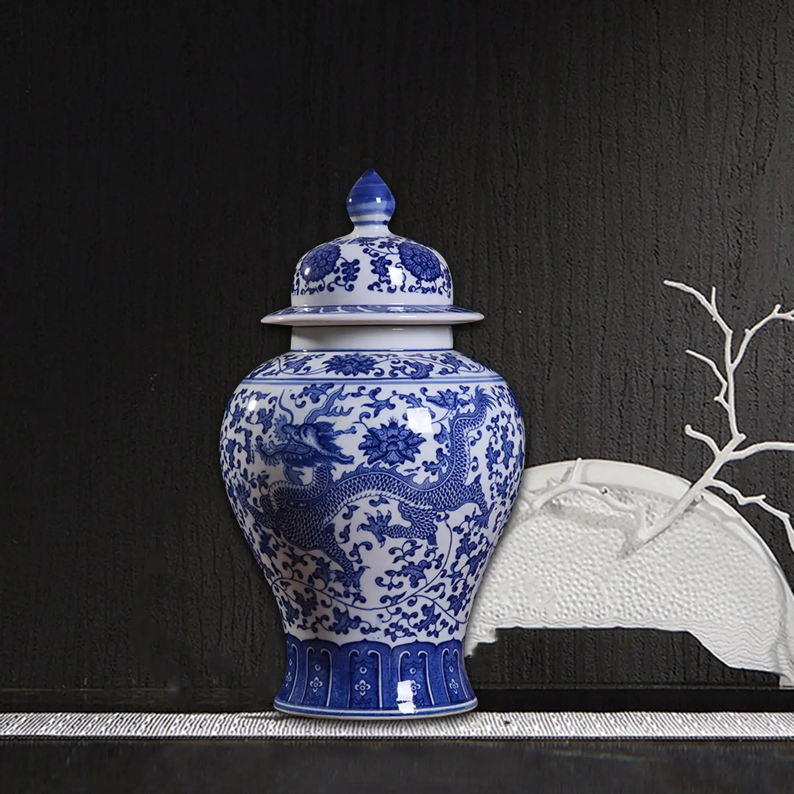 Porcelain Ginger Jar Temple Jar Storage Floral Arrangement Ceramic Flower Vase for Desk