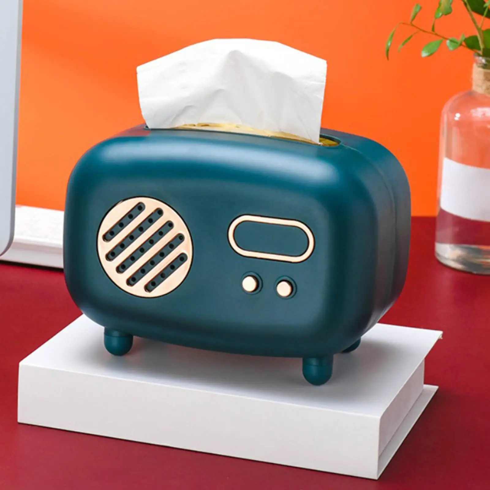 Radio Facial Tissue Box,Napkin Holder Paper Towel Dispenser Container for Bedroom,Car,Office,Restaurant,Desk