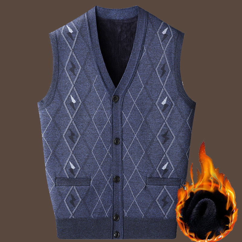 Description Picture 2 of itemMen 2024 Autumn Winter New Knitted Sleeveless Coats Male Plaid Button Sweater Tank Top Men's V Neck Cardigan Loose Vest D672