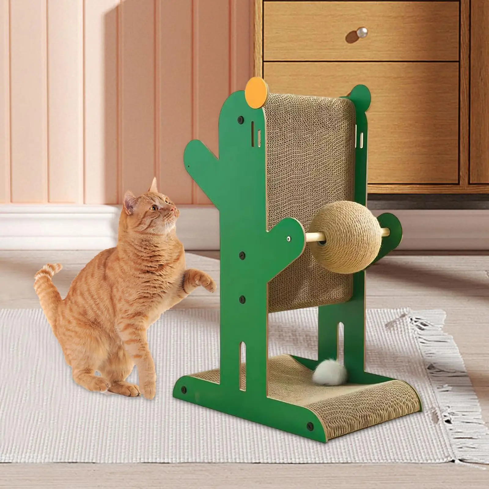 Cat Scratcher Cardboard with Sisal Ball Toy Cactus Shape Wear Resistant Versatile Eco Friendly Scratching Board for Indoor Cats