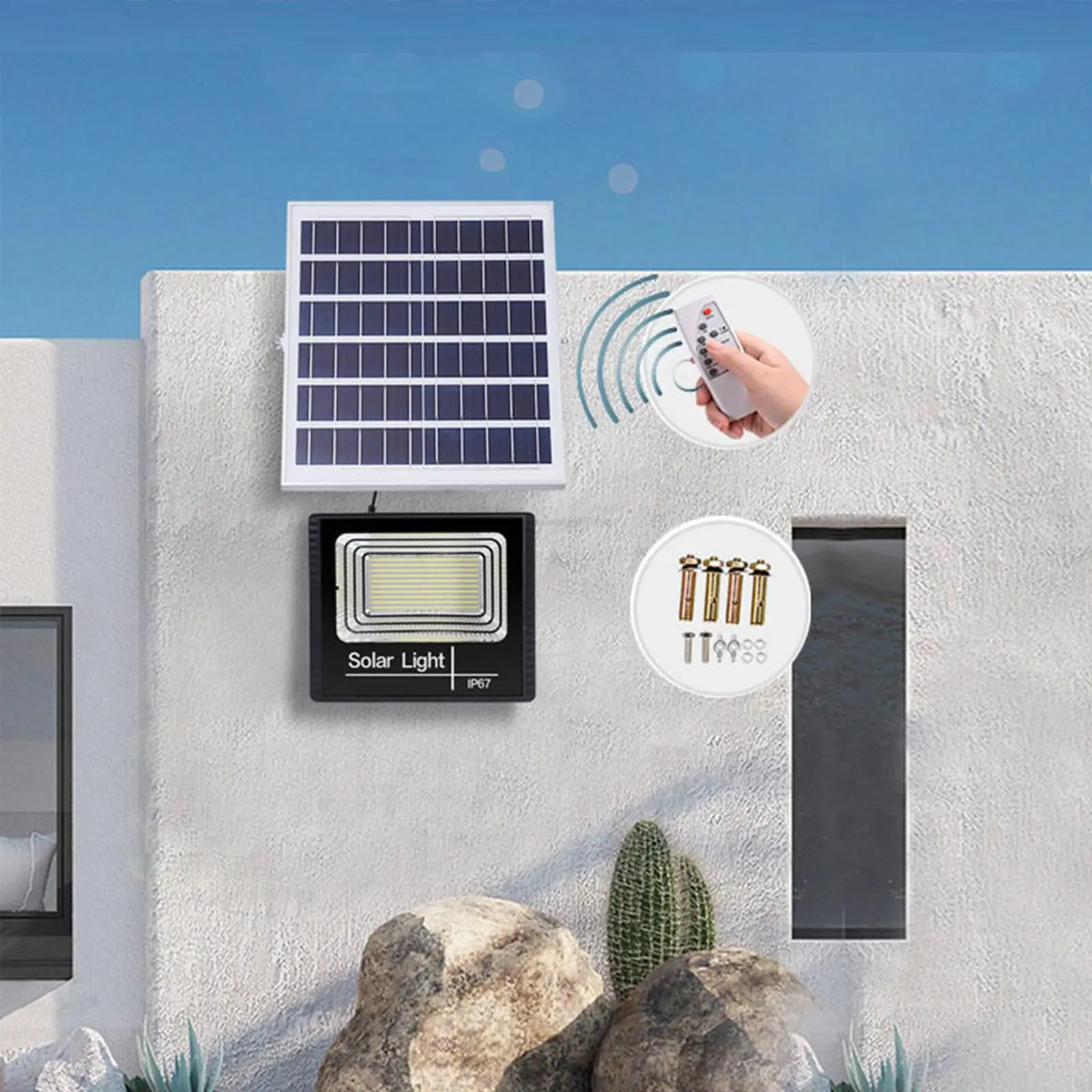 IP67 Waterproof Solar Flood Light with Remote Control for Street Lawn Patio Backyard Yard