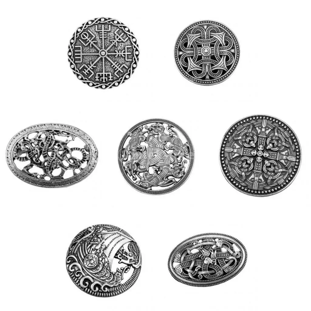 7Pcs Medieval Symbol Brooch Oval Shawl Sweater Pin/
