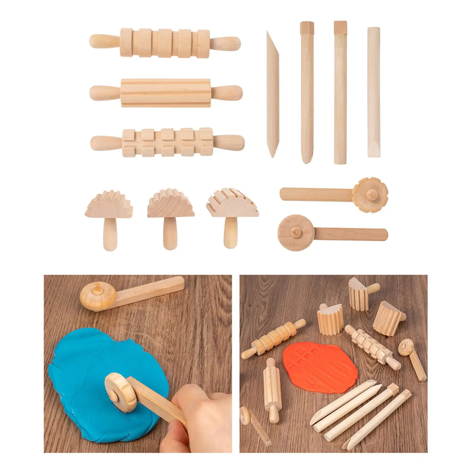 Wooden Dough Tools Set 12Pcs s Supplies Art Clay for Birthday Gift