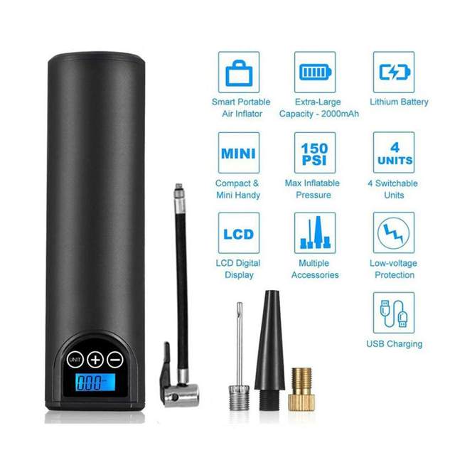 Portable Air Compressor, air Tyre Inflator Hand Held Tire Pump with LED Light Rechargeable 150PSI for Car  RV Tires And Other 