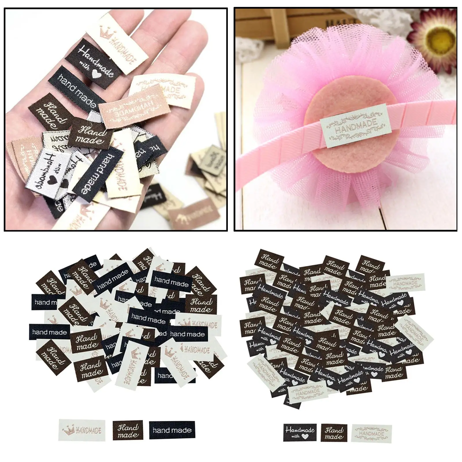 120Pcs Hand Made With Love Labels Tags For Clothes Handmade Labels Tags DIY Hats Bags Sewing Tags Garment Accessories