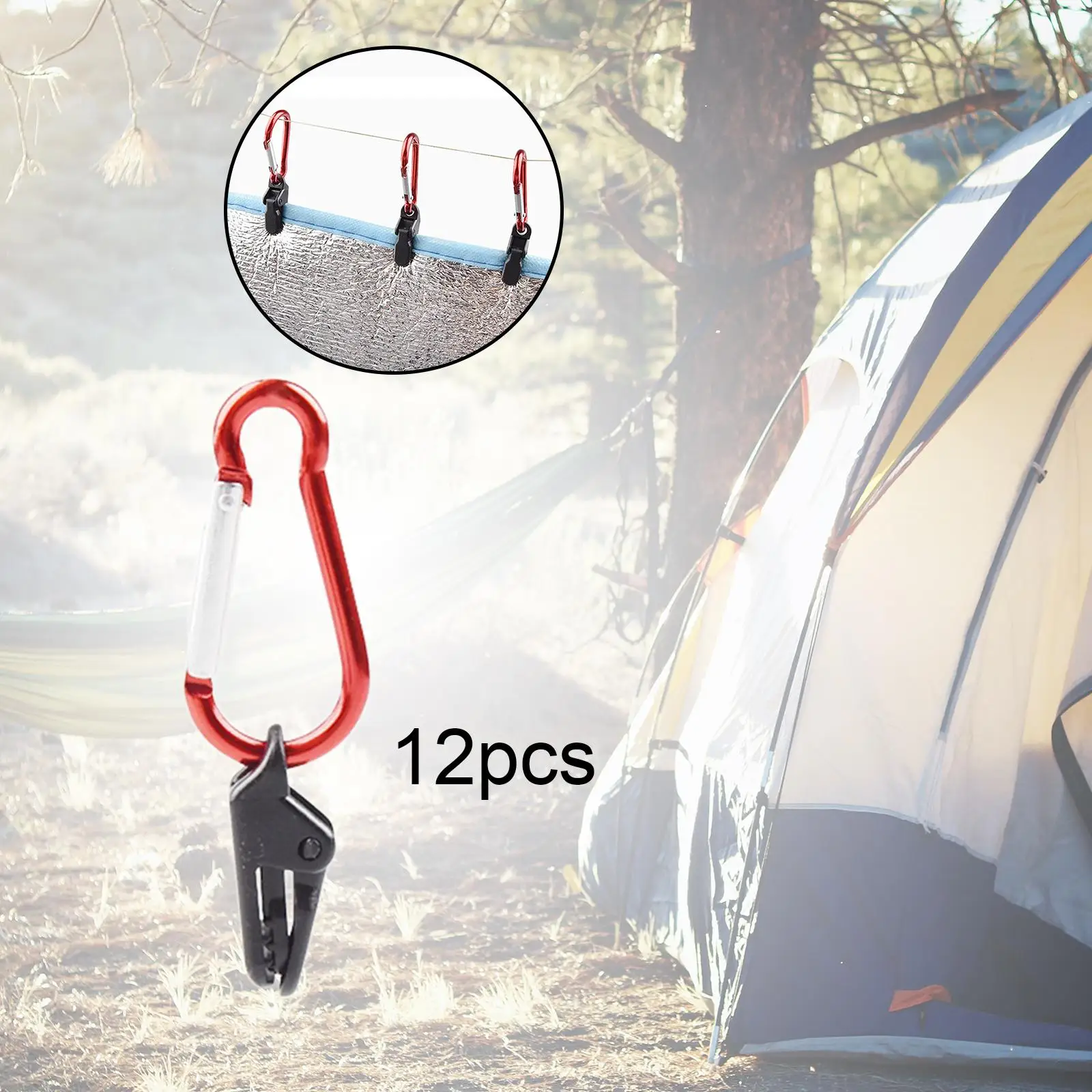 12Pcs Tarp Clips with Carabiner Windproof Lock Grip Lightweight Accessory