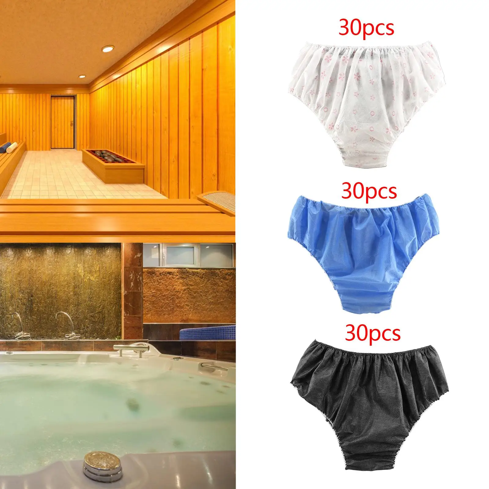 30x Disposable Panties Hygienic Soft Non Woven Fabrics Bikini Panties Underwear for SPA Bathroom Supplies Travel Women & Men