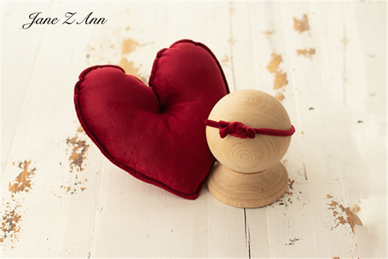 Buntes Liebes-Samt-Kissen + Schleifen-Stirnband-Set, Herzförmiges Baby-Requisit für Neugeborenen-Fotografie – Detail 7