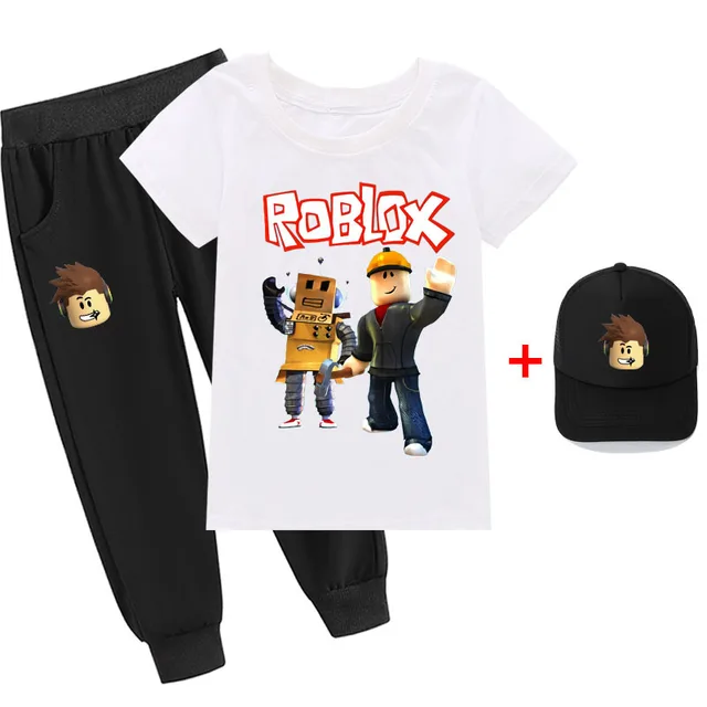 Roblox-camiseta bidimensional de algodão fino para meninos e meninas, terno  e chapéu de manga curta, animação periférica, melhor presente, novo