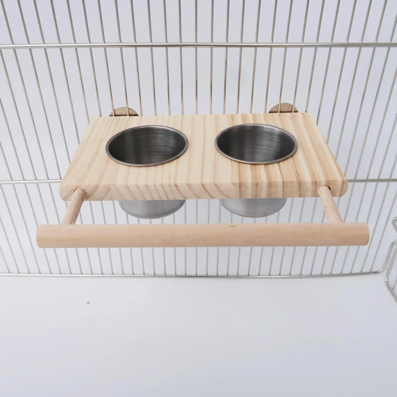 Parrot Cage Feeder Water Bowl with Wooden Platform Hanging Feeder Bowls