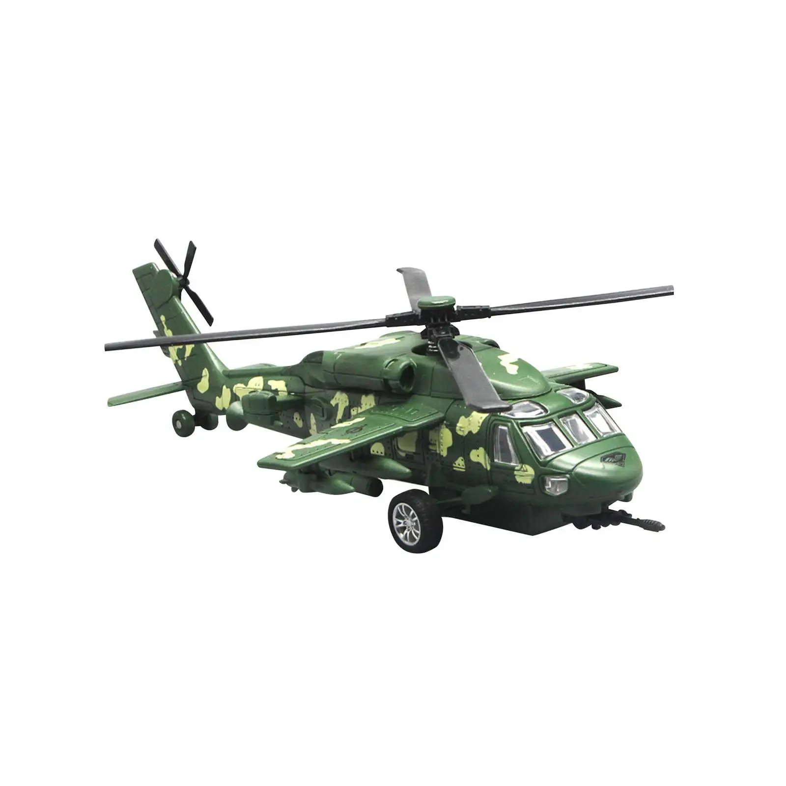 Diecast Helicopter Pull Back Aircraft Ornament Miniature Model with Lights and Sound Toy Holiday Gifts Keepsake Office Decor