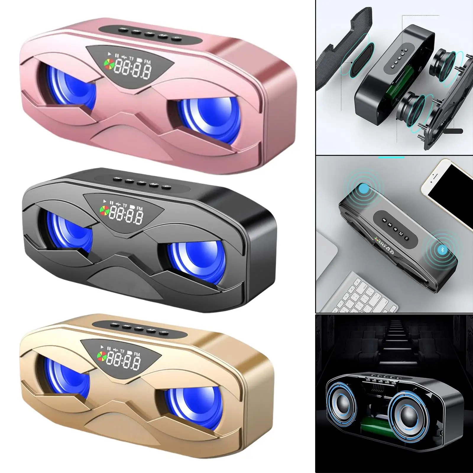 Mini Bluetooth Speakers Deep Bass LED Display Loud Sound Rechargeable Household Speaker for Home Party Desktop Classroom Office