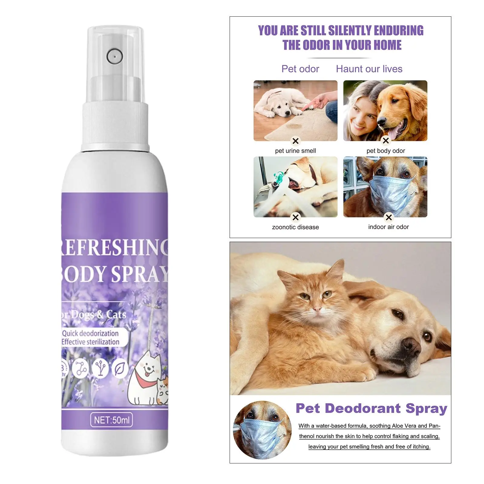Pet Deodorant Spray,  Freshener  Dog Deodorizing Spray  The  Refreshes Deodorizes  Smell