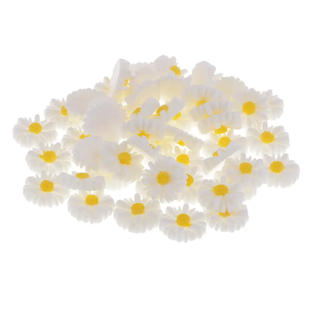 50x 13MM Daisy Resin Flower Cabochons Flatbacks Decoration Buttons for Scrapbooking Craft DIY Decoration Jewelry Making Supplies