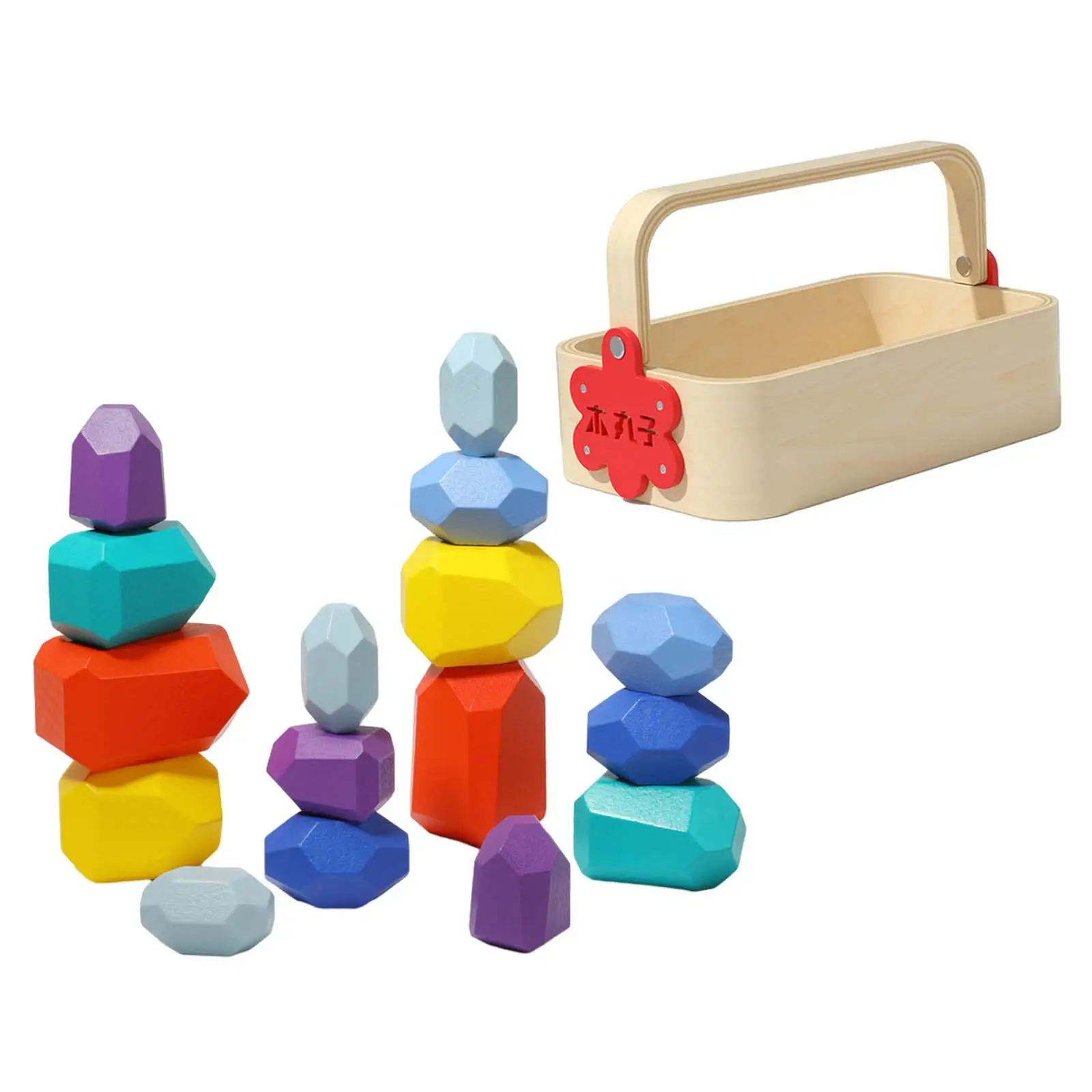 Stacking Blocks Rocks Hands on with Basket Educational Toy Colorful Building Blocks for Kid 3 Years up Children Boys Girls Gifts