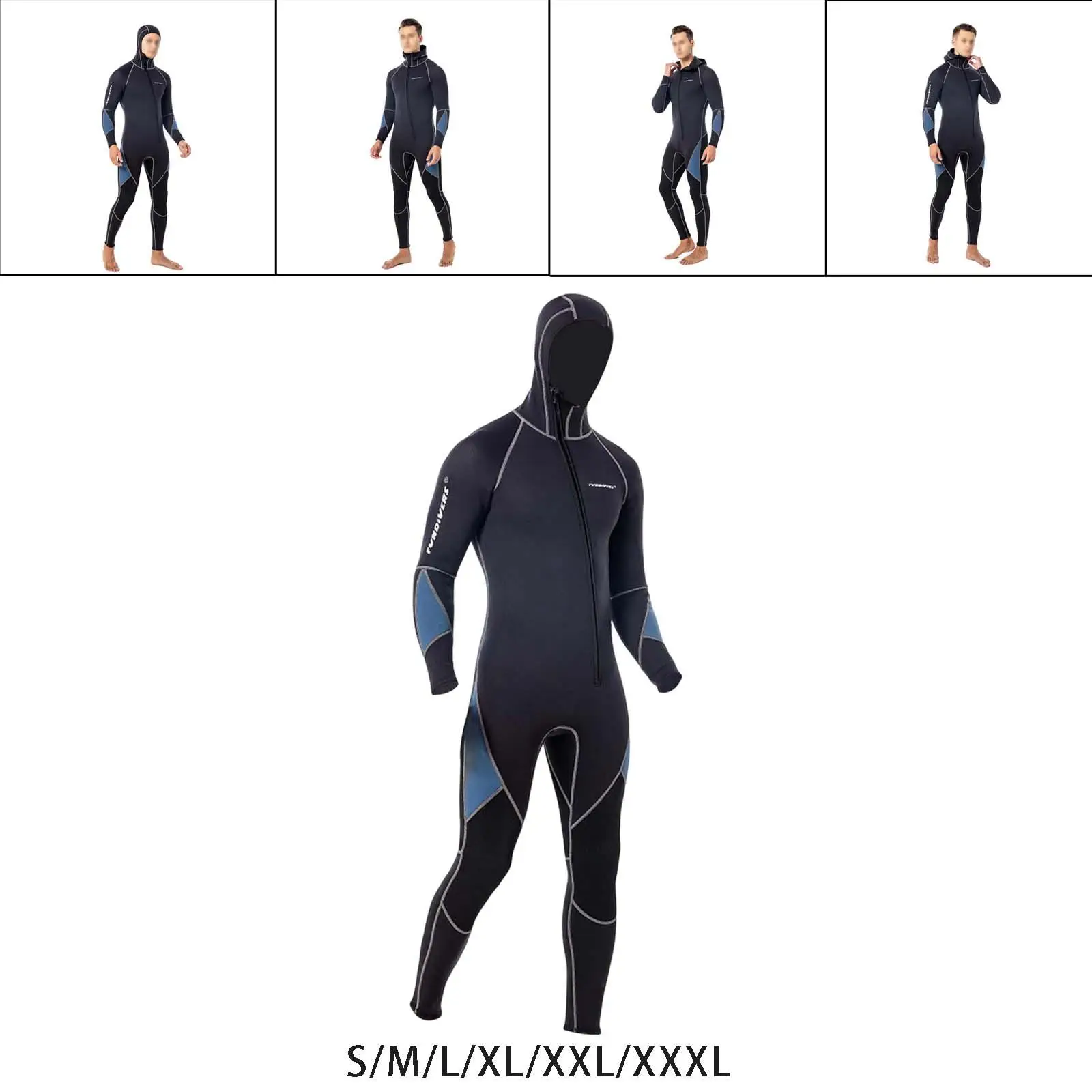 Full Body Wetsuit Gray Protective Comfortable 3mm Hooded Wetsuit for Diving