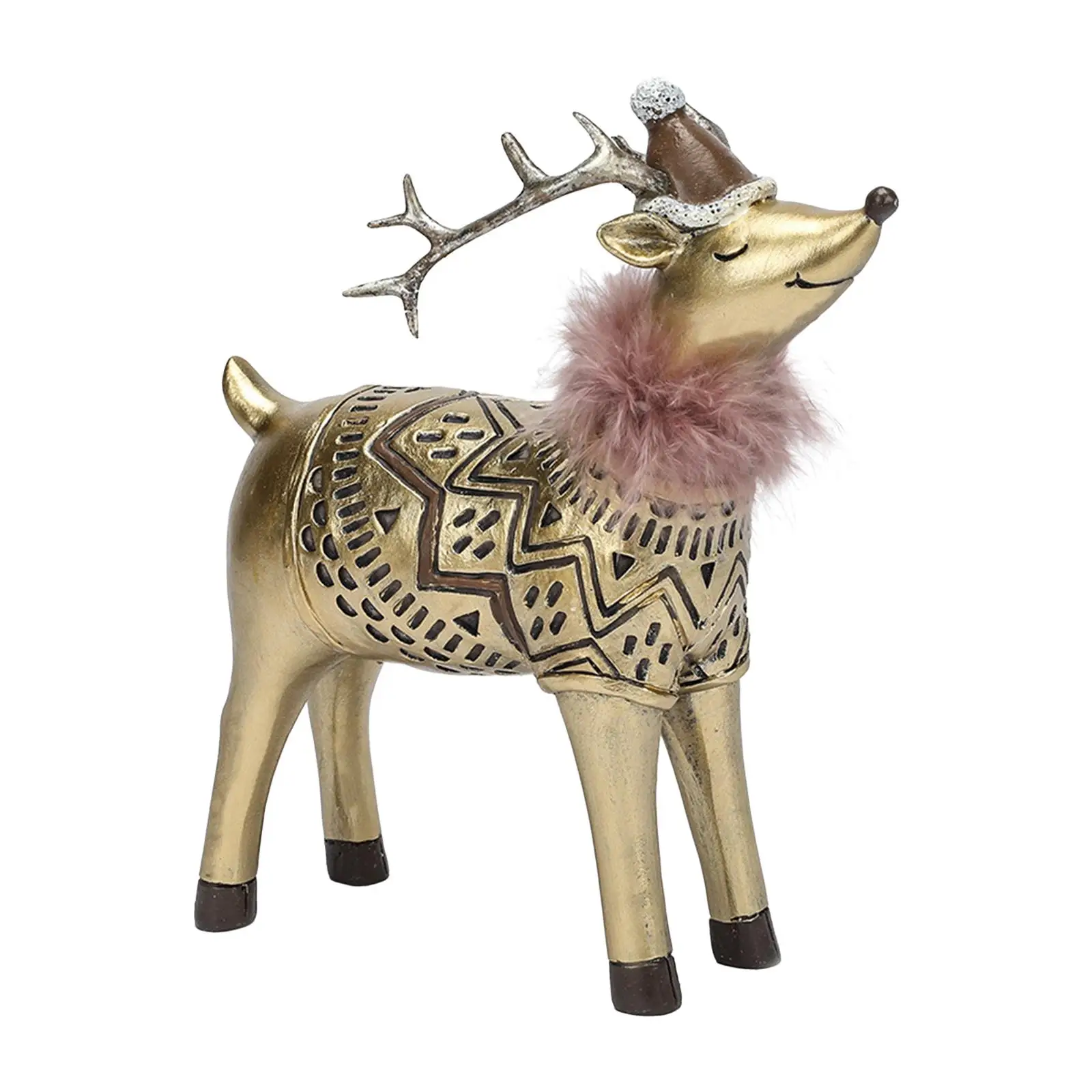 Elk Resin Statue Christmas Ornament Deer Figurine Decor for New Year Party